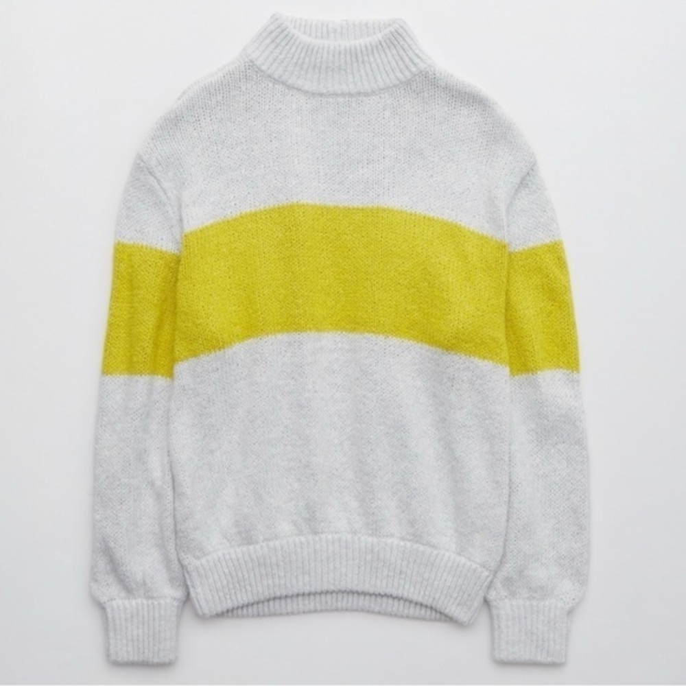 Aerie sweater Oh Snow Soft Mock Neck stripe Colorblock Sweater
